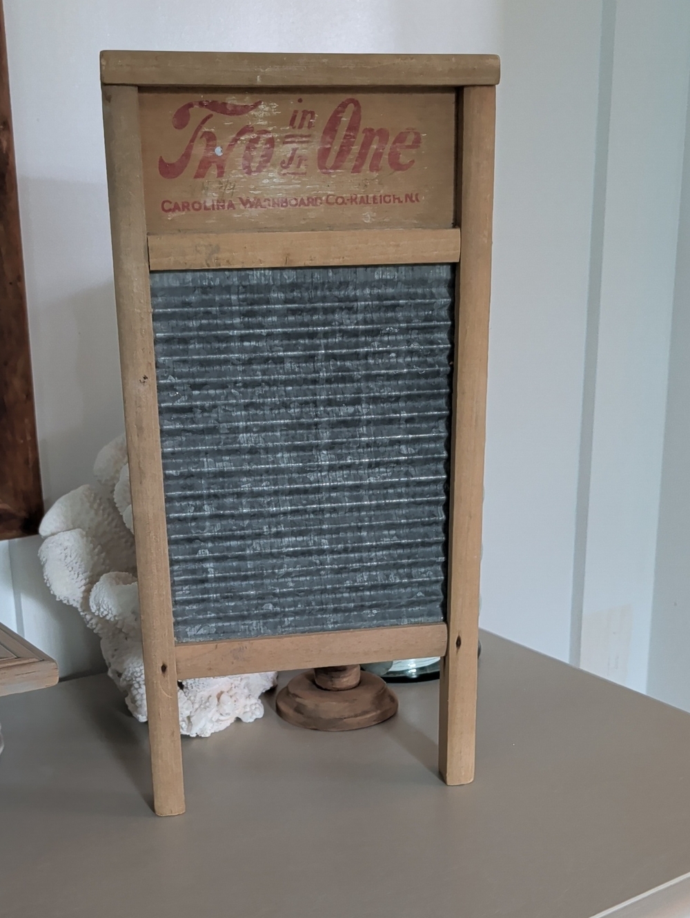 Vintage Two In One Jr. Carolina Washboard Co. Raleigh, NC Wood Corrugated Metal - Picture 3 of 7